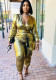 Women'S Shiny Fabric Sexy Wrap V-Neck Long Sleeve Jumpsuit