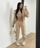 Women'S Fleece Hoodies Hooded Sports Casual Three-Piece Pants Set