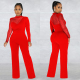 Women mesh See-Through Polka Dot Long Sleeve Jumpsuit