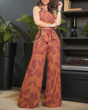 Women Botanical Print Sleeveless Top And Pants Two Piece