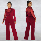 Women mesh See-Through Polka Dot Long Sleeve Jumpsuit