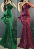 Women One Shoulder Sleeveless Bodycon Dress Evening Dress