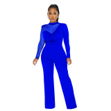 Women mesh See-Through Polka Dot Long Sleeve Jumpsuit