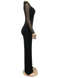 Women mesh See-Through Polka Dot Long Sleeve Jumpsuit