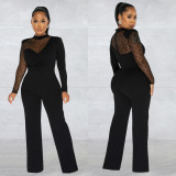 Women mesh See-Through Polka Dot Long Sleeve Jumpsuit