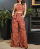 Women Botanical Print Sleeveless Top And Pants Two Piece