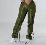 Women's Zip Lace-Up Solid Green Casual Trousers