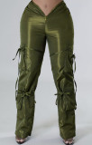 Women's Zip Lace-Up Solid Green Casual Trousers