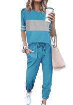 Women's Fashion Casual Solid Patchwork Short Sleeve Trousers Two Piece