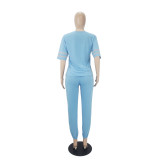 Women's Fashion Casual Solid Patchwork Short Sleeve Trousers Two Piece