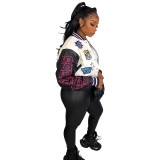 Fall/Winter Positioning Print Button Patchwork Ribbed Baseball Jersey