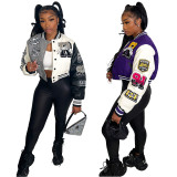 Fall/Winter Positioning Print Button Patchwork Ribbed Baseball Jersey