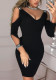 Solid Ripped Off Shoulder Low Back Sexy Low Cut Bodycon Dress