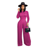 Women'S Fashion Solid Color Long Sleeve Bodysuit + Wide Leg Pants Two Piece Set