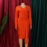 Women's Fall Fashion Plus Size V Neck Long Sleeve Chic Pencil Dress