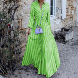 Fall Women's Long Sleeve Fashion Chic Stripe Print Dress