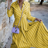 Fall Women's Long Sleeve Fashion Chic Stripe Print Dress