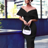 Fall Women's Solid Color Sexy Chic V-Neck Slim Waist Slim Fit Dress