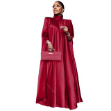Dubai Muslim Women'S High Neck Loose Swing Robe Satin Dress Women'S Abaya