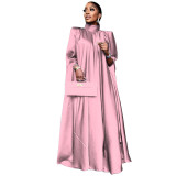 Dubai Muslim Women'S High Neck Loose Swing Robe Satin Dress Women'S Abaya