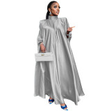 Dubai Muslim Women'S High Neck Loose Swing Robe Satin Dress Women'S Abaya