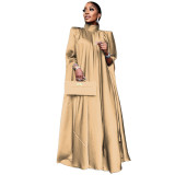 Dubai Muslim Women'S High Neck Loose Swing Robe Satin Dress Women'S Abaya