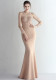 Satin Beaded Lace Patchwork Long Sleeve Bridal Mermaid Formal Evening Dress