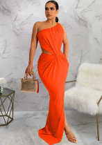 Women'S Sexy Open Waist Slash Shoulder Solid Sleeveless Pleated Maxi Dress Women'S Sexy Open Waist Slash Shoulder Solid Sleeveless Pleated Maxi Dress