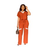Women Casual Short Sleeve T-Shirt + Pant Two Pieces