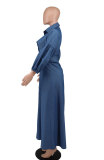 Women Fall Blue Long Sleeved Denim Shirt Dress