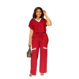 Women Casual Short Sleeve T-Shirt + Pant Two Pieces