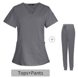 Factory v-neck Two Pieces surgical gown suit women's hospital brush hand clothes stretch short-sleeved nurse work clothes printing