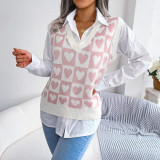 Fall/Winter Preppy Heart Print Knitting Vest Sweater Vest