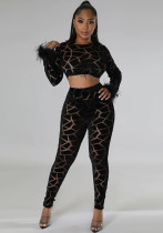 Long-sleeved short top with slim pencil pants fashion two-piece Long-sleeved short top with slim pencil pants fashion two-piece