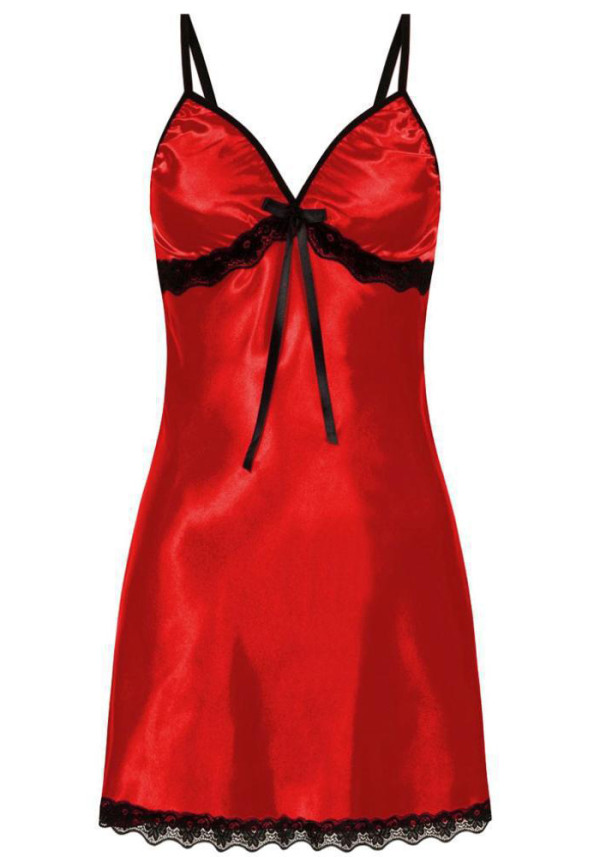 faux silk lace suspender nightdress with bow