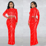 Women's Fashion Mesh Beaded See-Through Long Sleeve Long Dress Two Piece