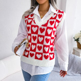 Fall/Winter Preppy Heart Print Knitting Vest Sweater Vest