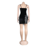 Sexy Sling Slim Slit Beaded Fringe Dress
