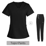 Factory v-neck Two Pieces surgical gown suit women's hospital brush hand clothes stretch short-sleeved nurse work clothes printing