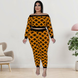 Plus Size Women'S Print Off Shoulder Top And Pants Two Piece Set