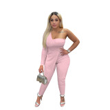 Women'S Fashion Sexy Slash Shoulder One Sleeve Simple Design Two Piece Pants Set