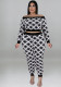 Plus Size Women'S Print Off Shoulder Top And Pants Two Piece Set