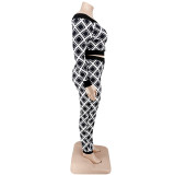 Plus Size Women'S Print Off Shoulder Top And Pants Two Piece Set