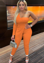 Women'S Fashion Sexy Slash Shoulder One Sleeve Simple Design Two Piece Pants Set Women'S Fashion Sexy Slash Shoulder One Sleeve Simple Design Two Piece Pants Set