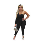 Women'S Fashion Sexy Slash Shoulder One Sleeve Simple Design Two Piece Pants Set