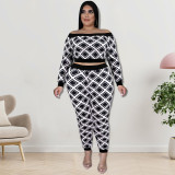 Plus Size Women'S Print Off Shoulder Top And Pants Two Piece Set