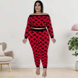 Plus Size Women'S Print Off Shoulder Top And Pants Two Piece Set