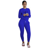 Women'S Print Solid Color Long Sleeve Round Neck Top And Ruched Pants Set Two-Piece Set