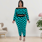 Plus Size Women'S Print Off Shoulder Top And Pants Two Piece Set
