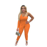 Women'S Fashion Sexy Slash Shoulder One Sleeve Simple Design Two Piece Pants Set